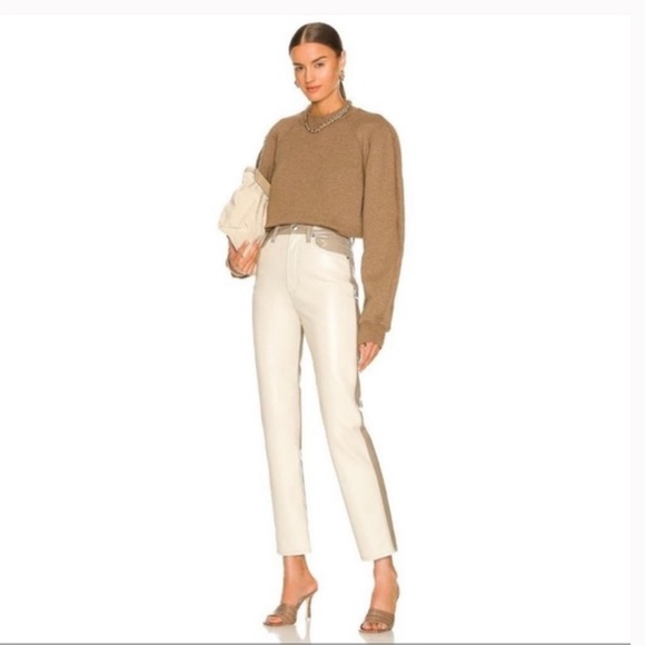 Agolde Paneled 90s Pinched Waist Powder Quail Leather colorblock Pants Size 24 - Picture 6 of 10